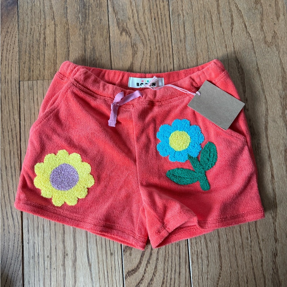 Boden Coral Kids Shorts with Floral appliqué